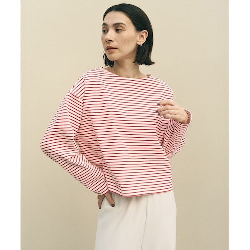 【UNFILO／アンフィーロ】ドライタッチリブ バックZIPボーダートップス