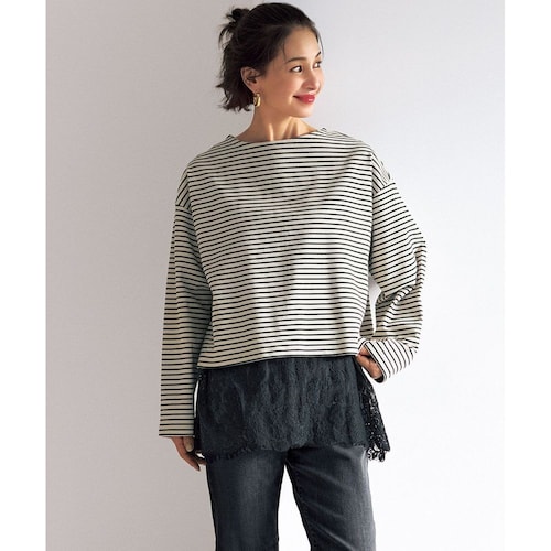 【UNFILO／アンフィーロ】ドライタッチリブ バックZIPボーダートップス