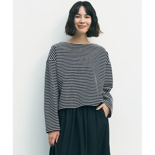 【UNFILO／アンフィーロ】ドライタッチリブ バックZIPボーダートップス