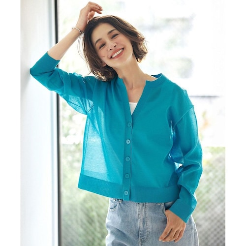 【UNFILO／アンフィーロ】シアーフォルムニット キーネックカーディガン