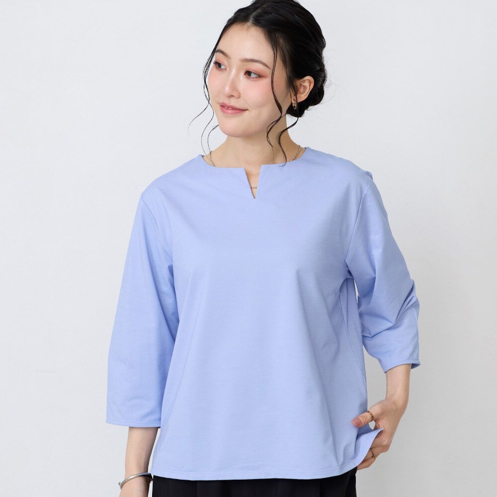 【クロスファンクション/CF】布帛見えスリットネックカノコブラウス