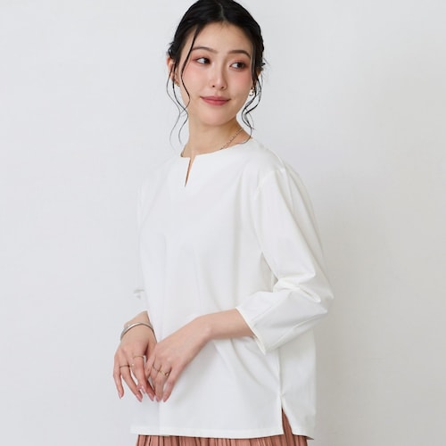 布帛見えスリットネックカノコブラウス