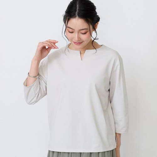 布帛見えスリットネックカノコブラウス