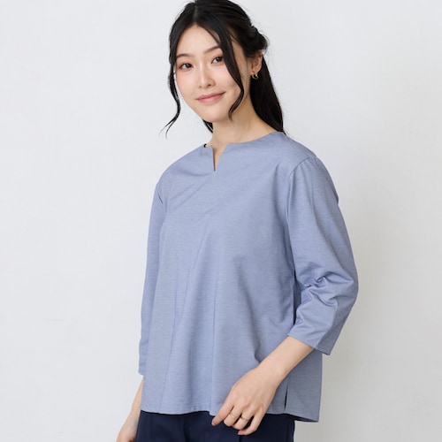 布帛見えスリットネックカノコブラウス