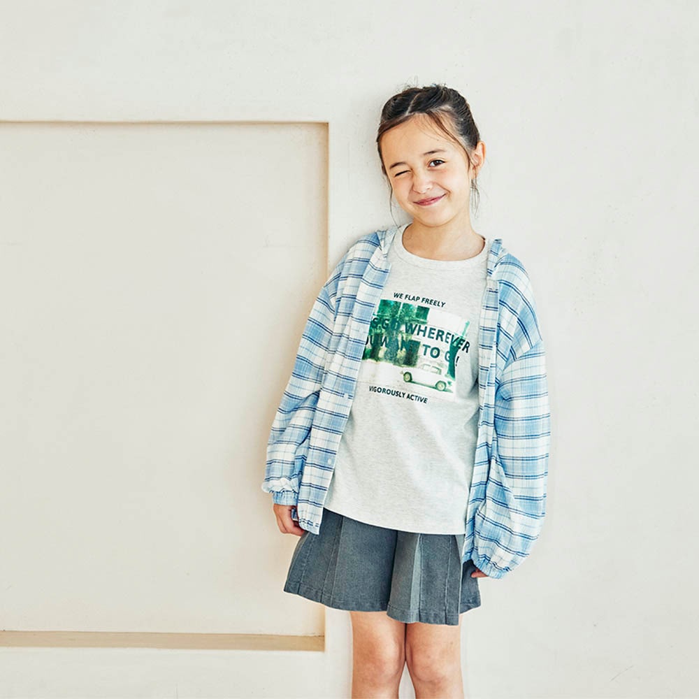 ブルーチェック／モデル身長125cm・130サイズ
