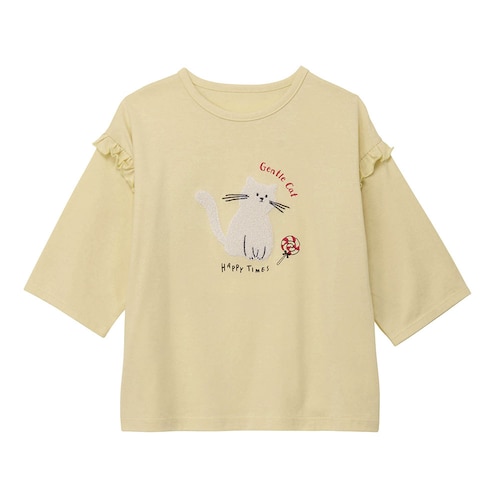 もこもこサガラ刺繍肩フリルゆるっと七分袖Ｔシャツ 【子供服】
