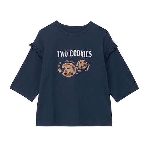 もこもこサガラ刺繍肩フリルゆるっと七分袖Ｔシャツ 【子供服】
