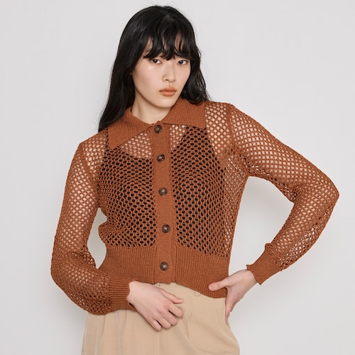 【返品送料無料】 ※アイレットメッシュニットカーディガン