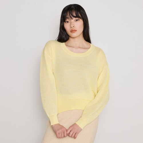 麻混シアークルーネックニット