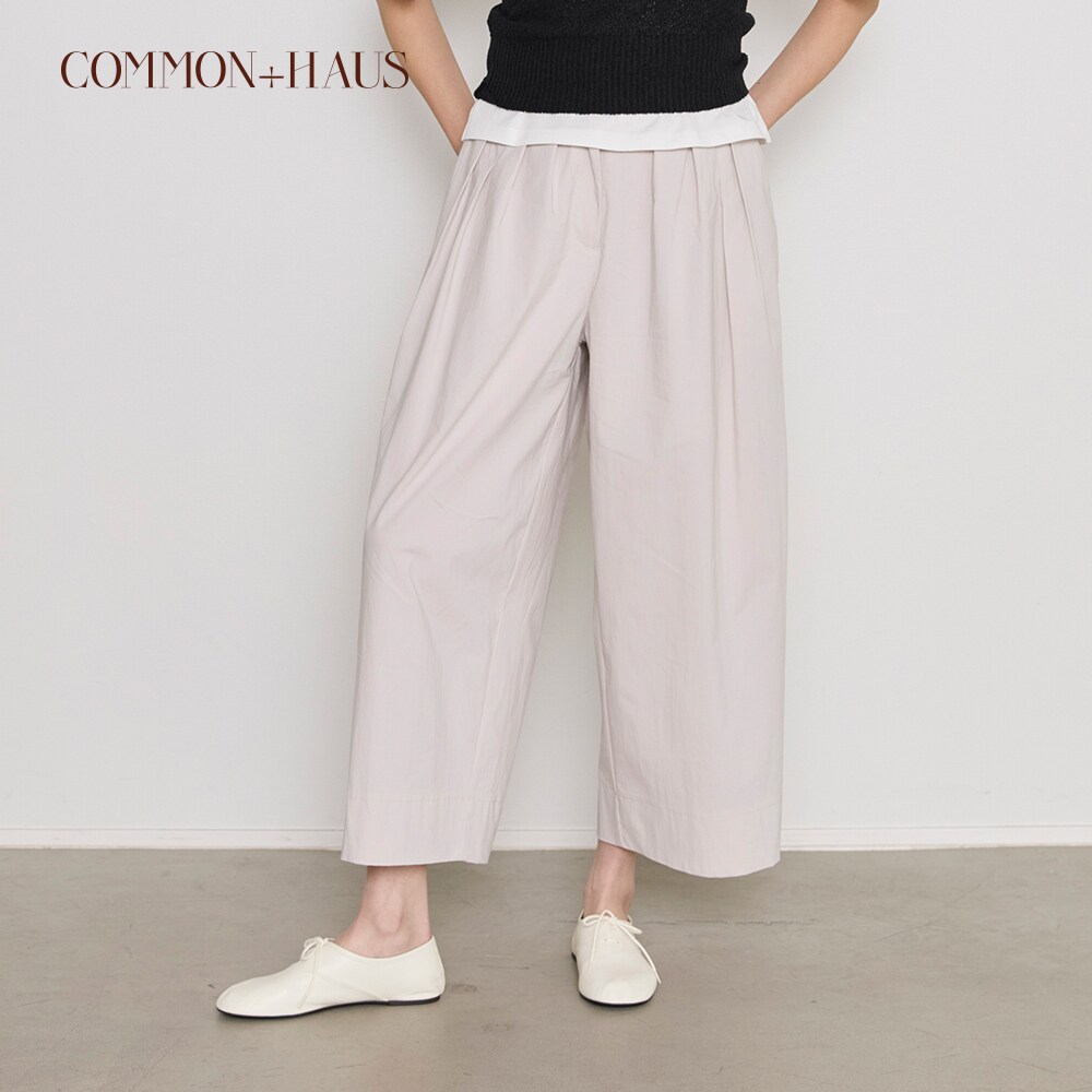 【COMMON+HAUS】綿混クロップドタックワイドパンツ