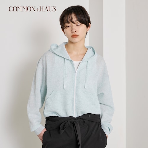 麻混シアーニットパーカ