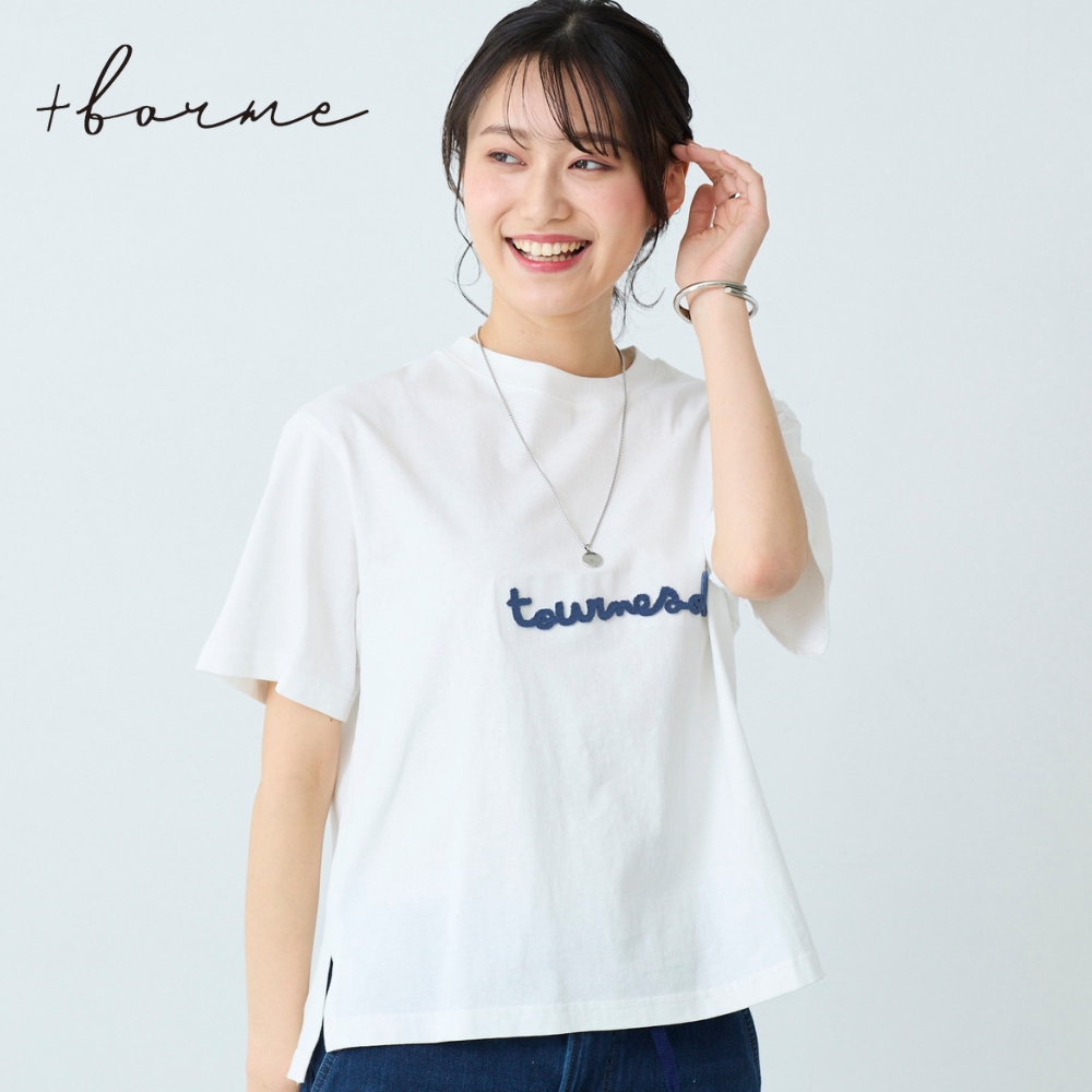 【プリュスボルメ/+borme】ブラシ刺しゅうワイドクルーネックTシャツ