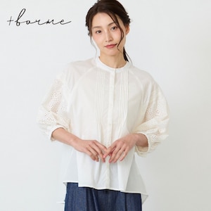 【プリュスボルメ/+borme】ラグランスリーブ刺しゅうブラウス