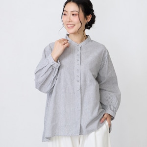 【ベルメゾン】ストライプボタン使いブラウス