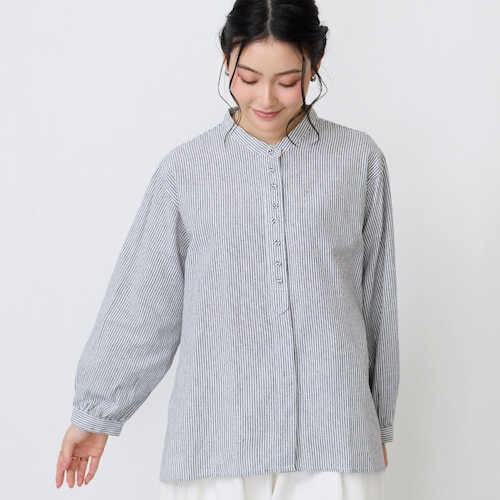 ストライプボタン使いブラウス