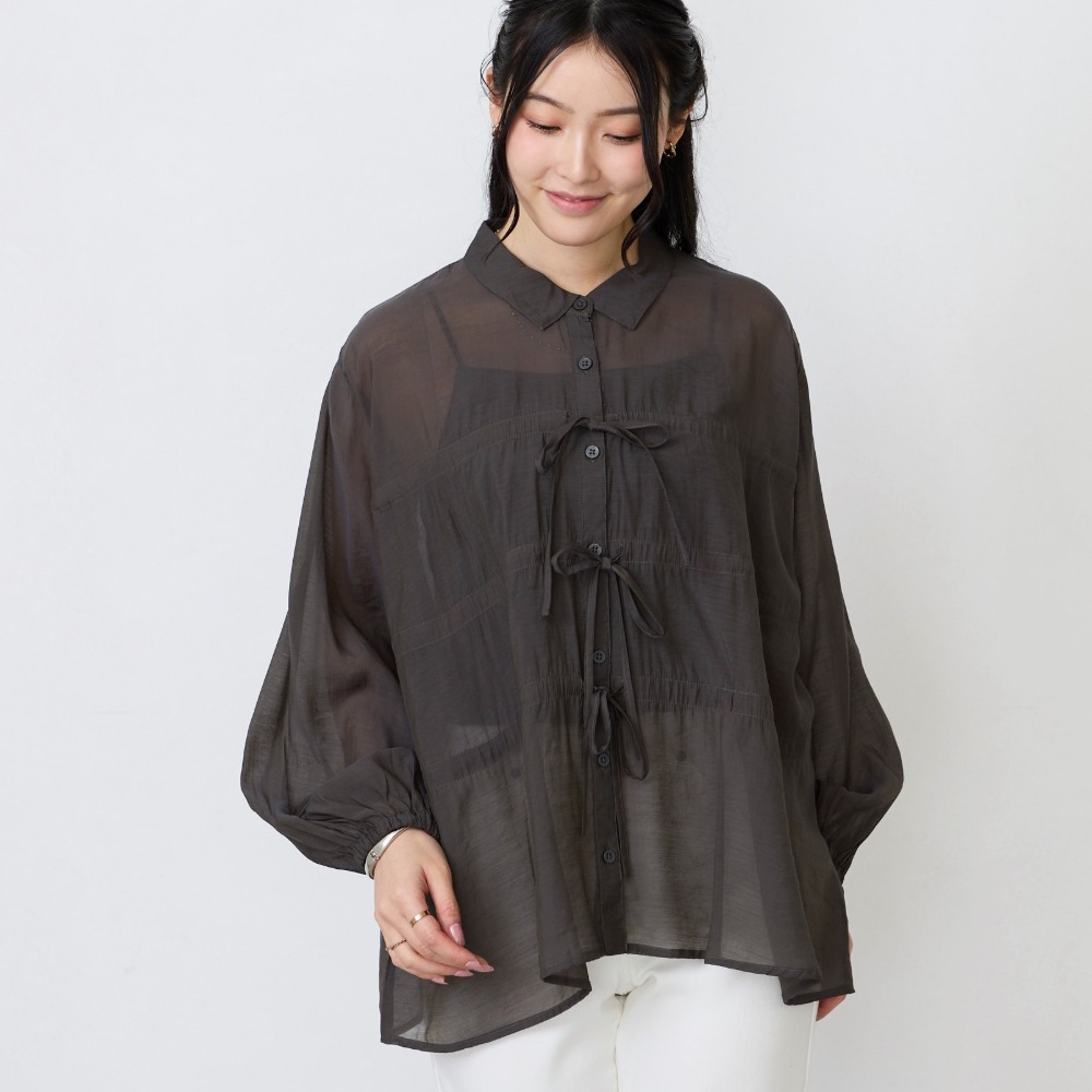 【ベルメゾン】ドロストリボンシャツブラウス
