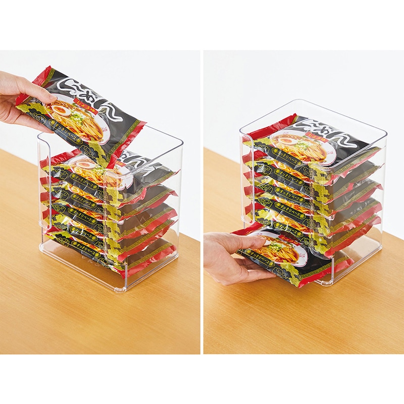 上から補充し、下から取り出せるので、賞味期限の管理が簡単