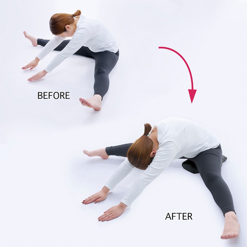 傾斜面を使うと、開脚前屈もこんなに！