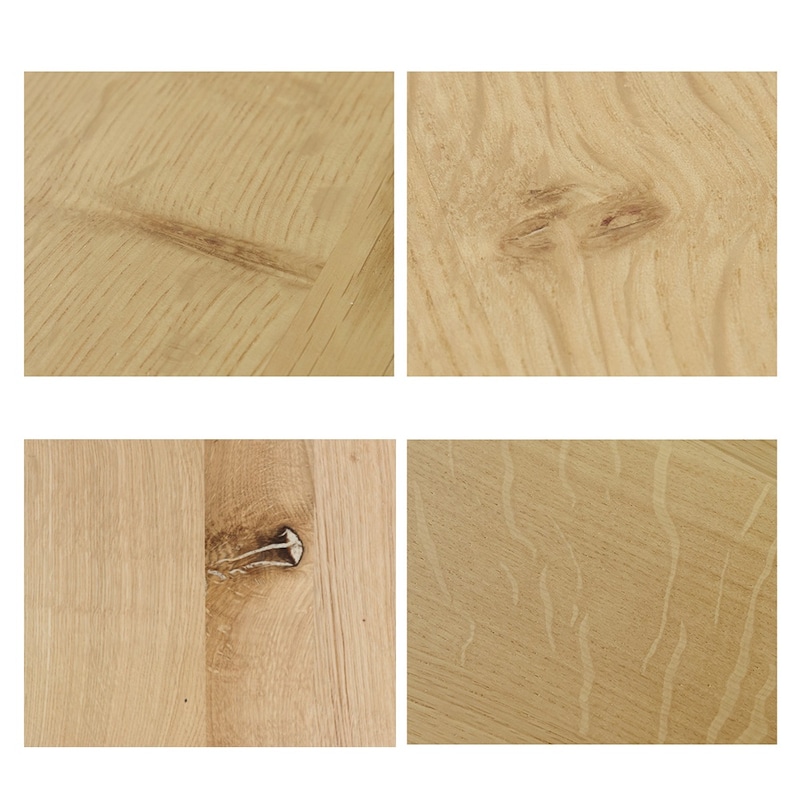 天板は木目や節、補修跡など、天然木ならではの個体差があります