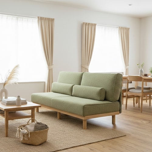 クッション付き3人掛けソファー ＜ごろ寝もできる＞