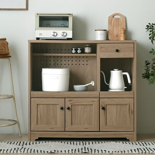 取っ手が選べる木目調家電収納キッチンボード 【家電がすっきり片付く】