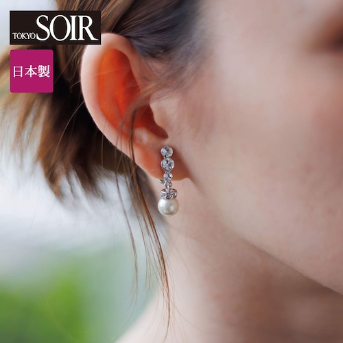 ラインストーン使いイヤリング［日本製］