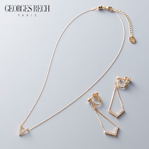 【ジョルジュレッシュ/GEORGES RECH】V字カットガラスネックレス & イヤリングセット【簡単マグネット式】