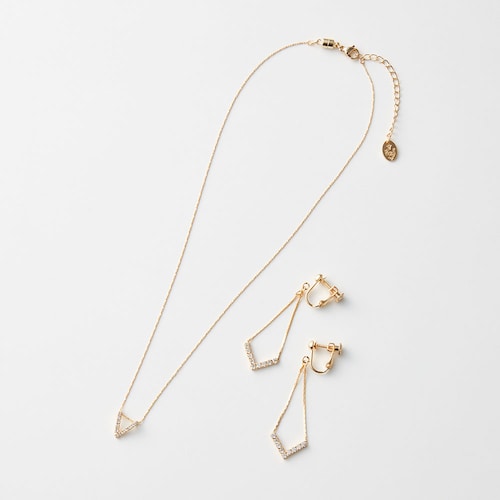 V字カットガラスネックレス＆イヤリングセット【簡単マグネット式】