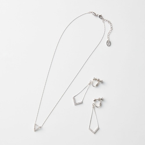 V字カットガラスネックレス＆イヤリングセット【簡単マグネット式】