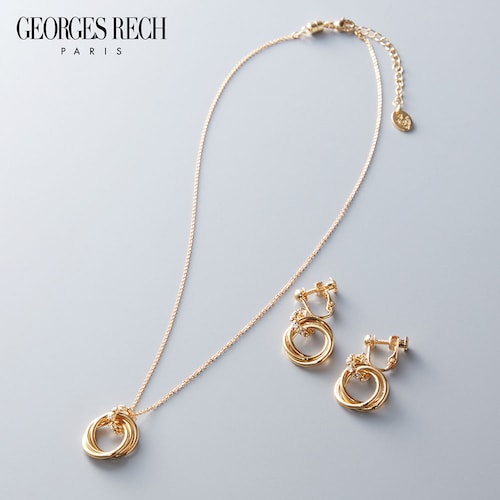 3連リングネックレス＆イヤリングセット【簡単マグネット式】