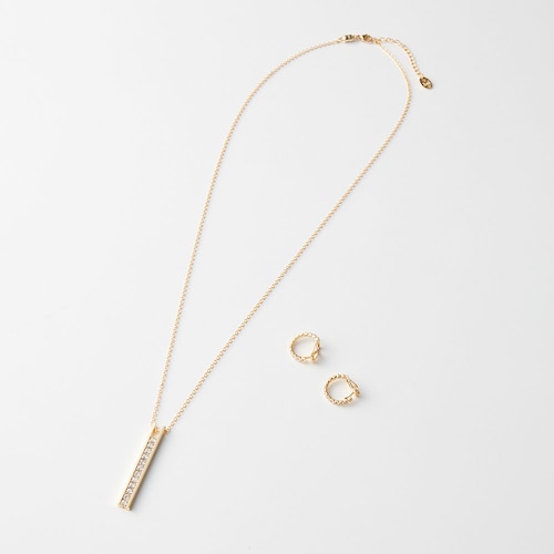 メタルバーネックレス＆イヤリングセット【簡単マグネット式】