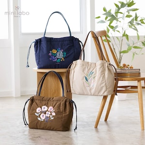 【ミニラボ/mini labo】ふんわり軽い刺繍デザイントートバッグ 「ミニラボ」