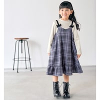 ラベンダーグレーチェック／モデル身長108.8cm・サイズ110