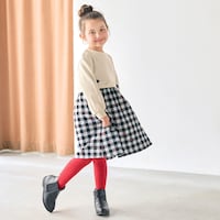 アイボリー×ブラックギンガムハート／モデル身長112cm・サイズ110
