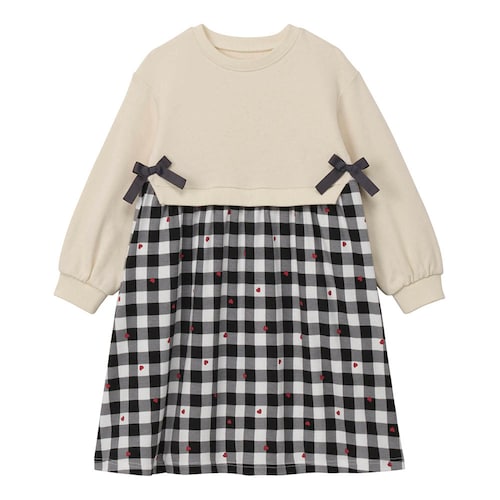 サイドスリットリボンデザイン切替えワンピース 【子供服 長袖】