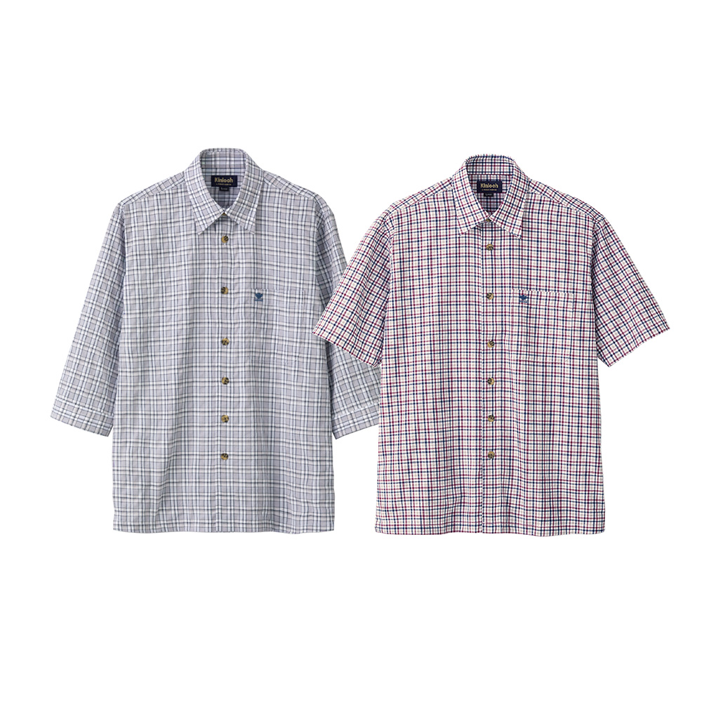 涼やかしじら織チェック柄シャツ