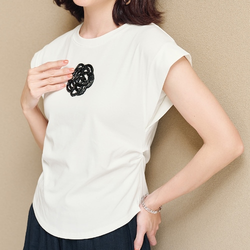 カメリアビーズフレンチ袖Ｔシャツ