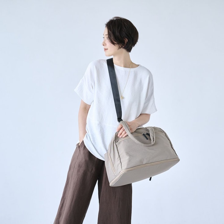 旅先での整理整頓もラク！荷造り上手な「タテ拡張」ボストンバッグ 【ガバっと開く】【肩掛けトート／ショルダー／リュック／メッセンジャー】【12ポケット】