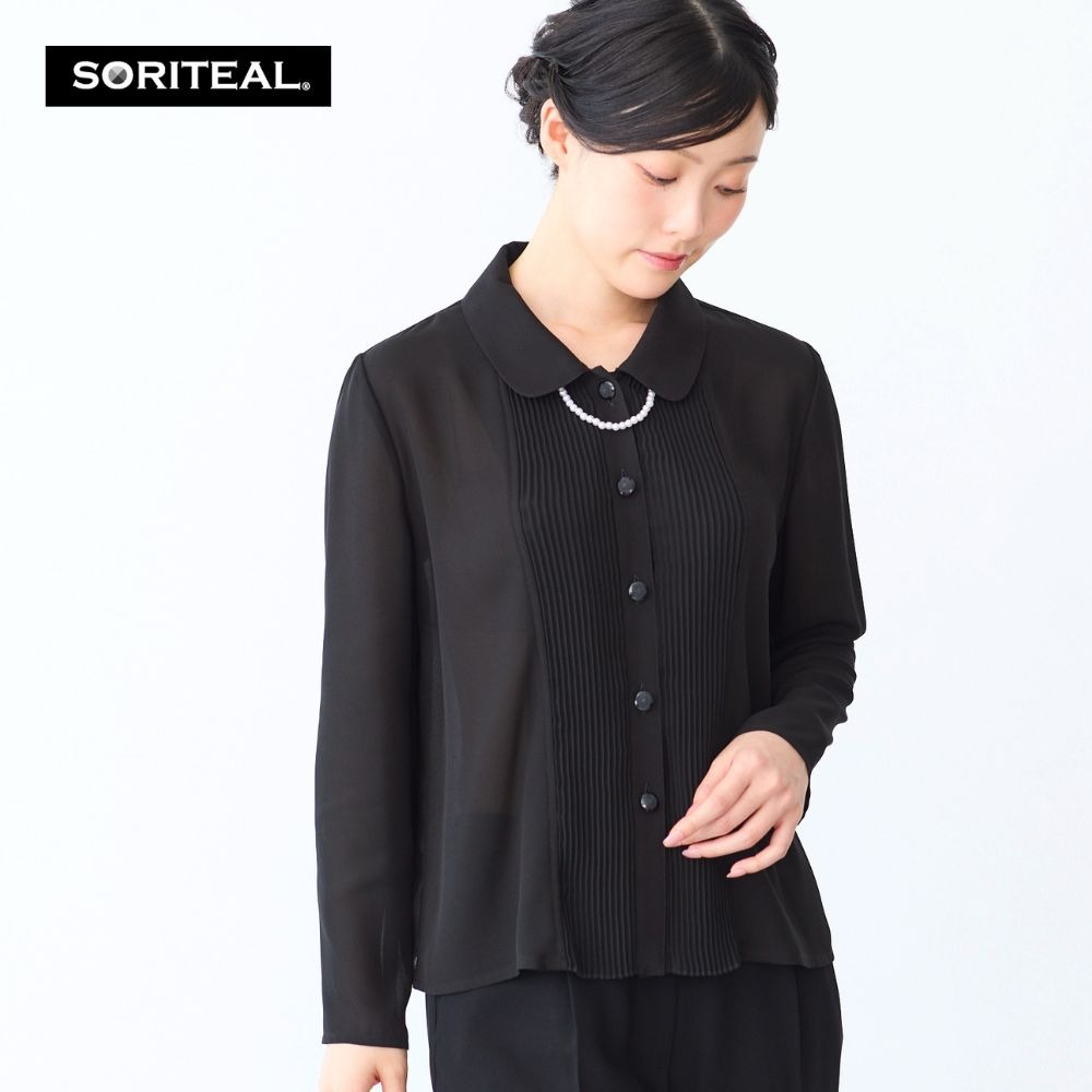 【ソリテール/SORITEAL】パール調アクセ付きプリーツ長袖ブラウス 【喪服・礼服・セレモニー】