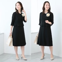 小物を変えて礼服やハレのシーンにも対応（モデル身長165cm/９号）