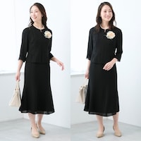 小物を変えて礼服やハレのシーンにも対応（モデル身長165cm/９号）