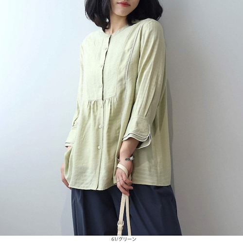 ドビーボーダーパイピングブラウス 【大きいサイズ】