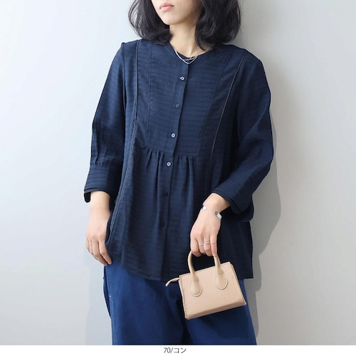 ドビーボーダーパイピングブラウス 【大きいサイズ】