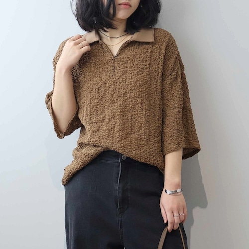 シャーリングハーフジップポロ 【大きいサイズ】