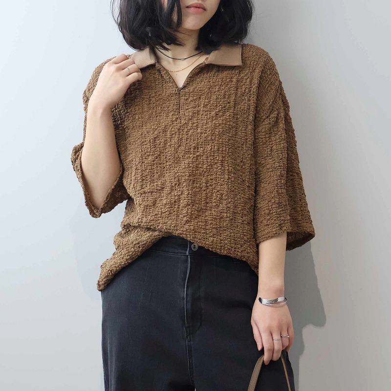 【レスウェル/leswel】シャーリングハーフジップポロ 【大きいサイズ】