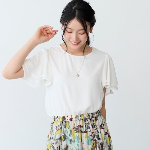 配色パイピングフレア袖ブラウス