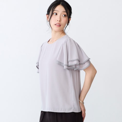 配色パイピングフレア袖ブラウス