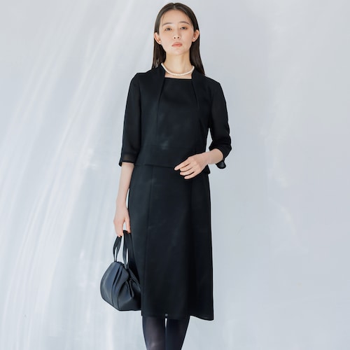 洗濯機洗い可能な夏快適スタンドネックワンピース 【喪服・礼服】