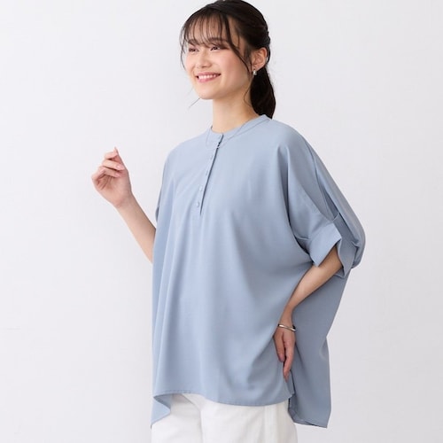 袖タックバンドカラードルマンブラウス