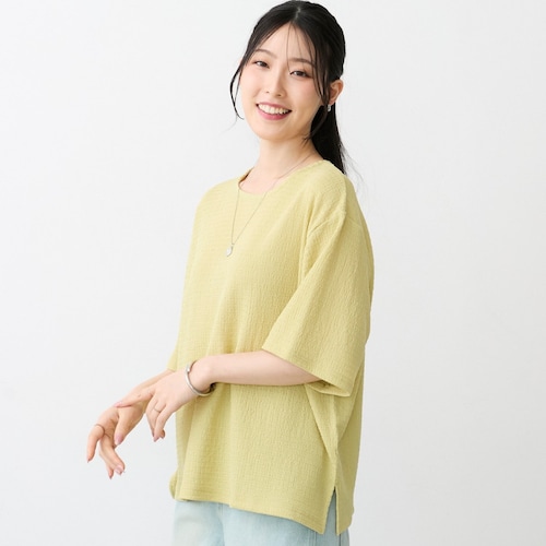 カット楊柳裾スリットワイドTシャツ